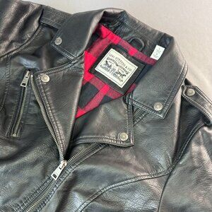 Levi's Women's Black Faux Leather Long Sleeve Zip Up Moto Biker Jacket Plaid L